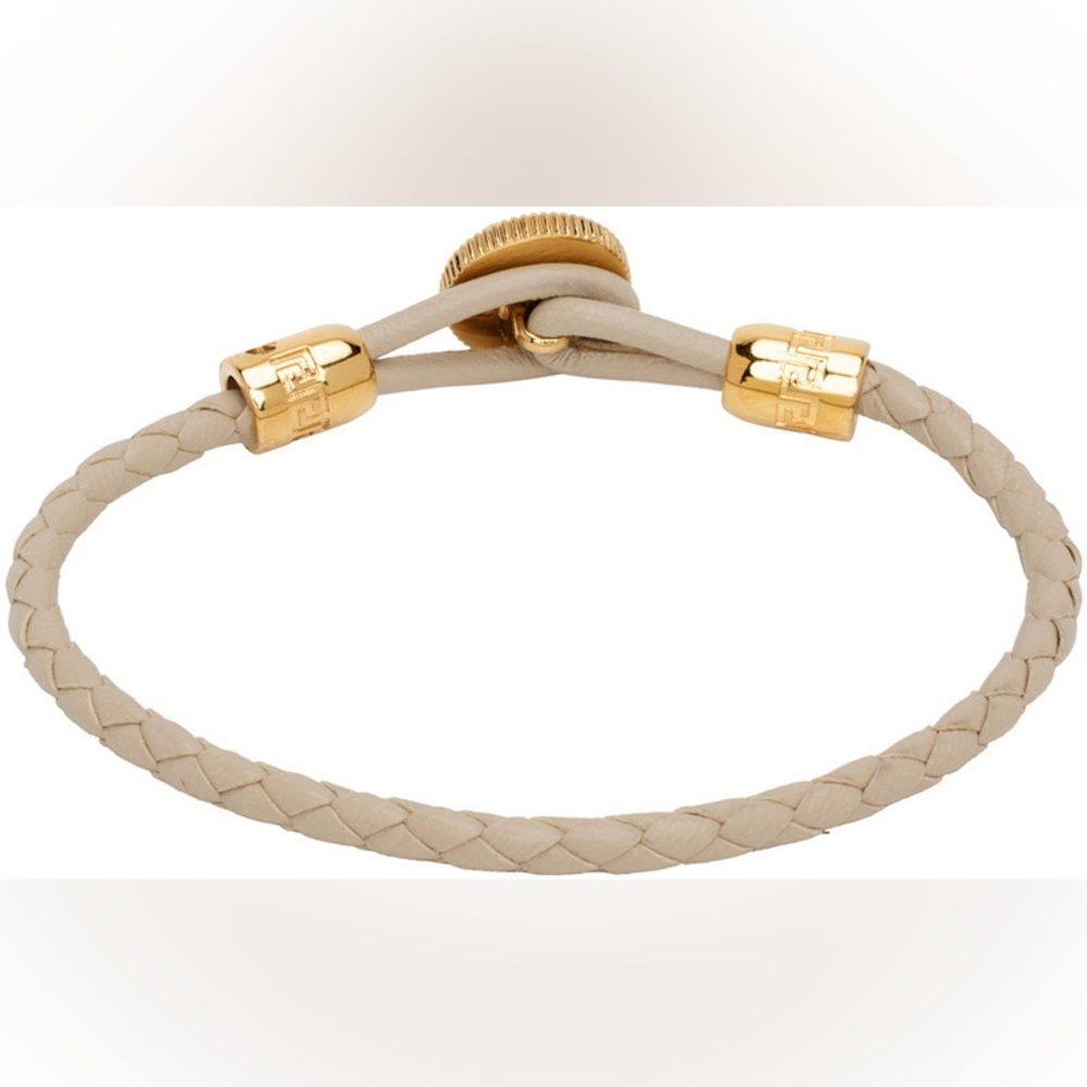 Versace Unisex Beige/Cream Braided Leather Bracelet w/ Gold Medusa Head Details - Picture 2 of 8